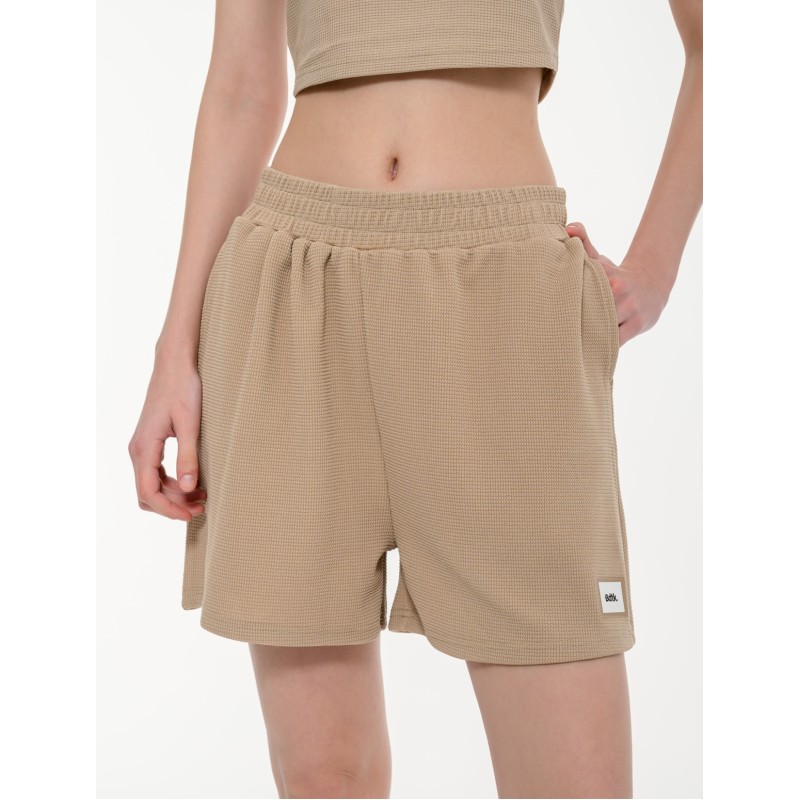 BodyTalk Γυναικείο waffle σορτς με λάστιχο στη μέση μπεζ