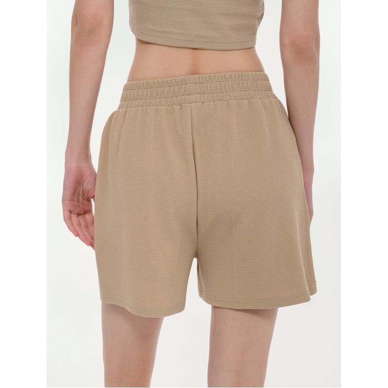 BodyTalk Γυναικείο waffle σορτς με λάστιχο στη μέση μπεζ