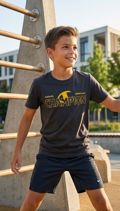 Champion Παιδική κοντομάνικη μπλούζα μαύρη