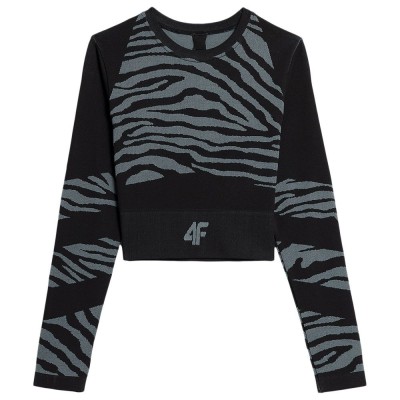 4F Γυναικεία μακρυμάνικη μπλούζα crop top Seamless μαύρη