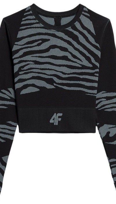 4F Γυναικεία μακρυμάνικη μπλούζα crop top Seamless μαύρη