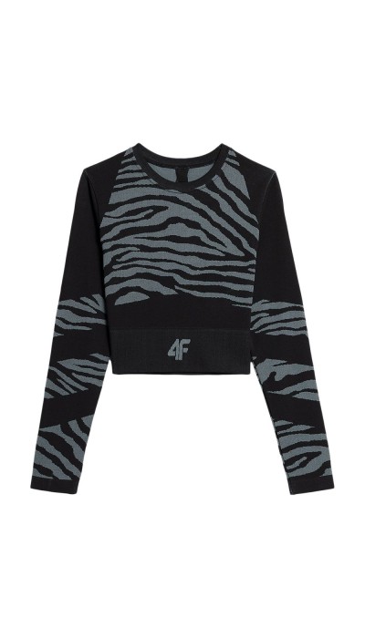 4F Γυναικεία μακρυμάνικη μπλούζα crop top Seamless μαύρη