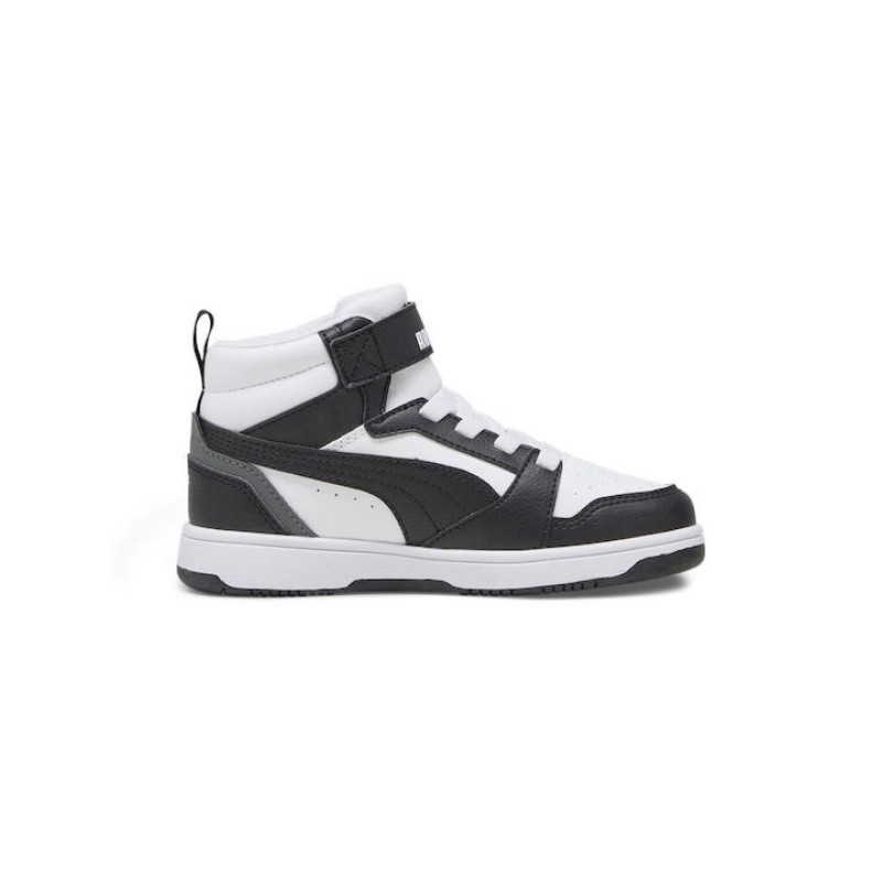 Puma Παιδικά αθλητικά μποτάκια με αυτοκόλλητο rebound v6 mid sneakers μαύρα Puma Παιδικά αθλητικά μποτάκια με αυτοκόλλητο rebound v6 mid sneakers μαύρα