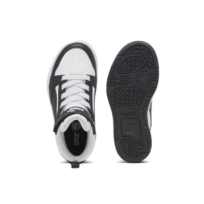 Puma Παιδικά αθλητικά μποτάκια με αυτοκόλλητο rebound v6 mid sneakers μαύρα Puma Παιδικά αθλητικά μποτάκια με αυτοκόλλητο rebound v6 mid sneakers μαύρα