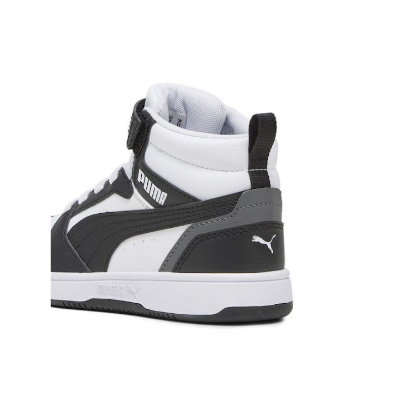 Puma Παιδικά αθλητικά μποτάκια με αυτοκόλλητο rebound v6 mid sneakers μαύρα Puma Παιδικά αθλητικά μποτάκια με αυτοκόλλητο rebound v6 mid sneakers μαύρα