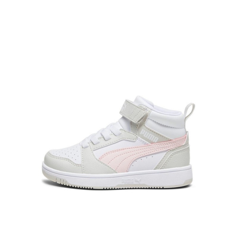 Puma Παιδικά αθλητικά μποτάκια με αυτοκόλλητο rebound v6 mid sneakers μαύρα Puma Παιδικά αθλητικά μποτάκια με αυτοκόλλητο rebound v6 mid sneakers μαύρα