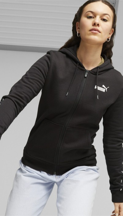 Puma Γυναικεία ζακέτα essential tape hoodie μαύρη