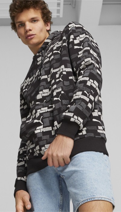 Puma Ανδρική μπλούζα φούτερ με κουκούλα Ess+ logo lab μαύρη