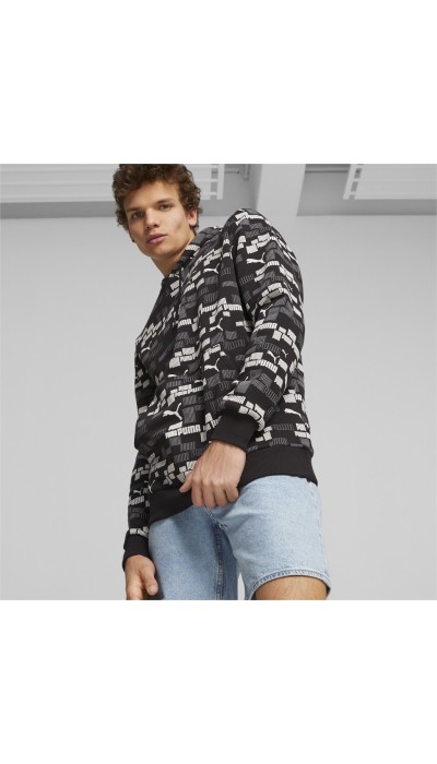 Puma Ανδρική μπλούζα φούτερ με κουκούλα Ess+ logo lab μαύρη