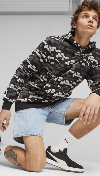 Puma Ανδρική μπλούζα φούτερ με κουκούλα Ess+ logo lab μαύρη