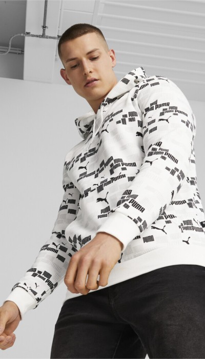 Puma Ανδρική μπλούζα φούτερ με κουκούλα Ess+ logo lab άσπρο