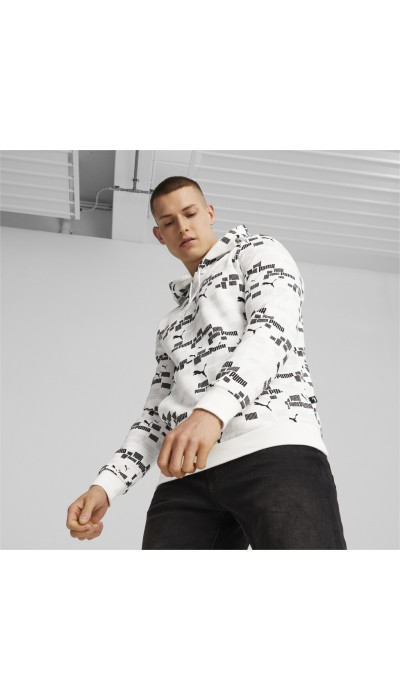 Puma Ανδρική μπλούζα φούτερ με κουκούλα Ess+ logo lab άσπρο