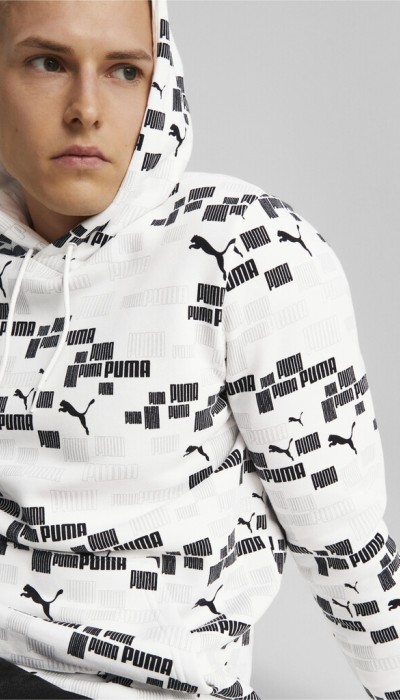 Puma Ανδρική μπλούζα φούτερ με κουκούλα Ess+ logo lab άσπρο