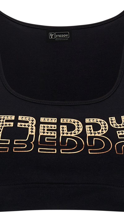 Freddy Medium support sports bra with a copper-hued Freddy print F2WBCB2