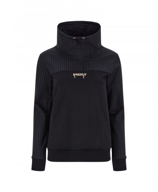 Freddy High neck pullover sweatshirt with a houndstooth yoke and sleeves F2WBCS7