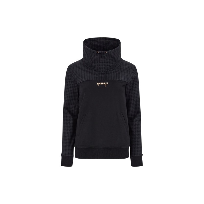 Freddy High neck pullover sweatshirt with a houndstooth yoke and sleeves F2WBCS7