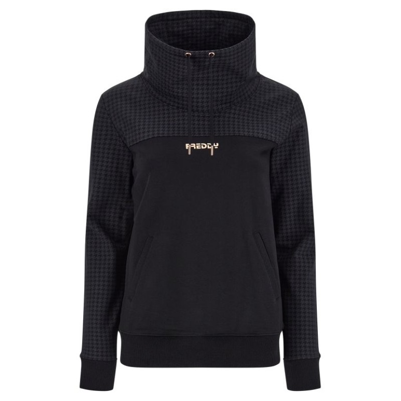 Freddy High neck pullover sweatshirt with a houndstooth yoke and sleeves F2WBCS7