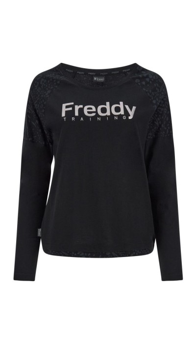 Freddy  Γυναικεία μπλούζα μακρυμάνικη με print μαύρη