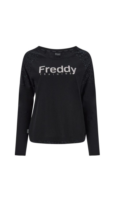 Freddy  Γυναικεία μπλούζα μακρυμάνικη με print μαύρη