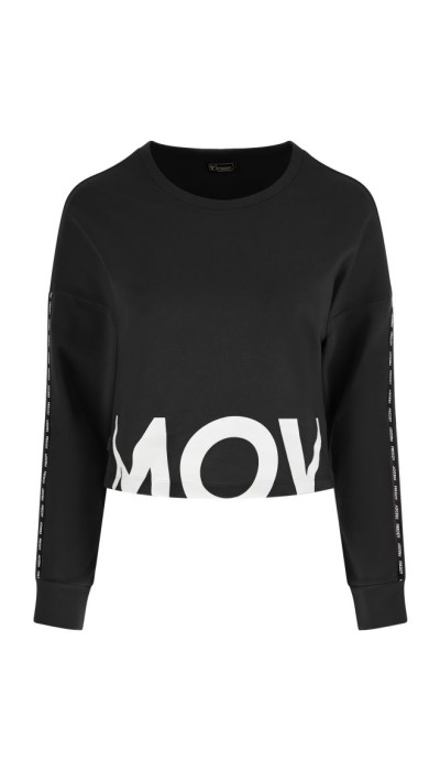 Freddy Γυναικείο cropped φούτερ μπλούζα με λαιμόκοψη μαύρη