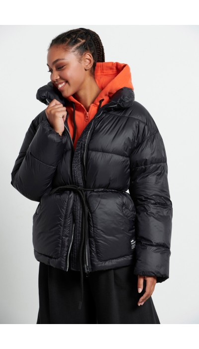 BodyTalk Γυναικείο μπουφάν puffer με ζώνη μαύρο