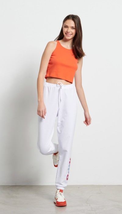 BodyTalk Γυναικείο αθλητικό παντελόνι ψηλόμεσο jogger άσπρο