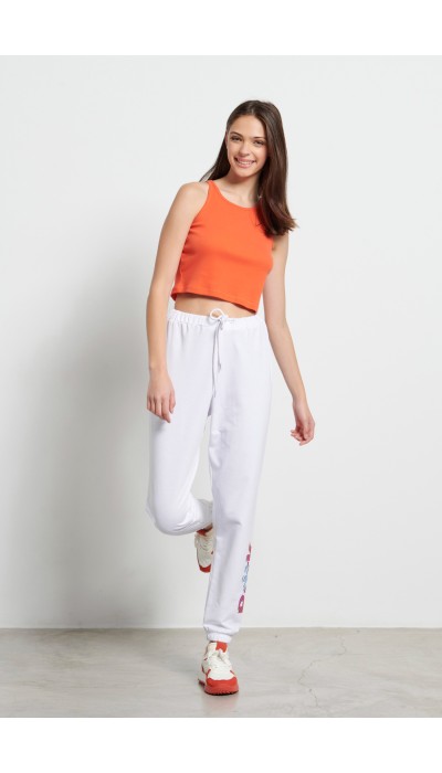 BodyTalk Γυναικείο αθλητικό παντελόνι ψηλόμεσο jogger άσπρο