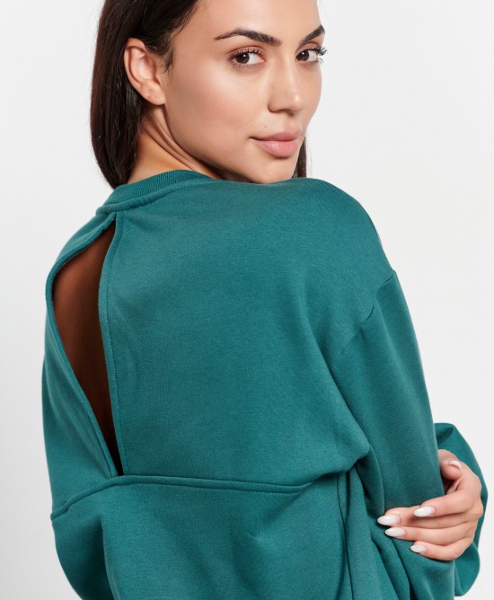 BodyTalk Γυναικεία φουτερ μπλούζα με λαιμόκοψη και άνοιγμα στην πλάτη "lessismore" πράσινη