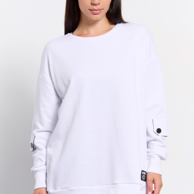 BodyTalk Γυναικεία μπλούζα φούτερ 'ALLIN' με λαιμόκοψη oversized άσπρη