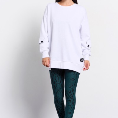 BodyTalk Γυναικεία μπλούζα φούτερ 'ALLIN' με λαιμόκοψη oversized άσπρη