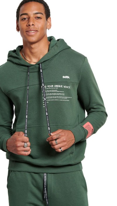 BodyTalk Ανδρική μπλούζα φούτερ με κουκούλα και τσέπες πράσινη
