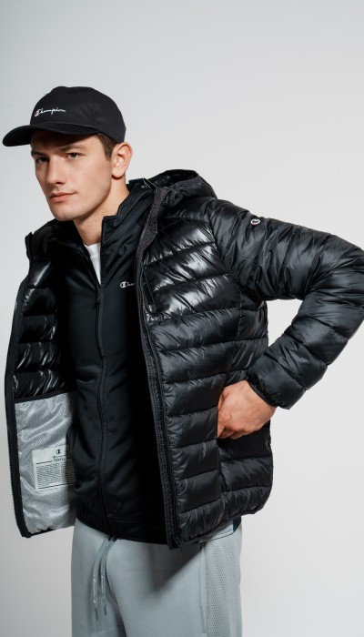 Champion Ανδρικό μπουφάν με κουκούλα Puffer μαύρο