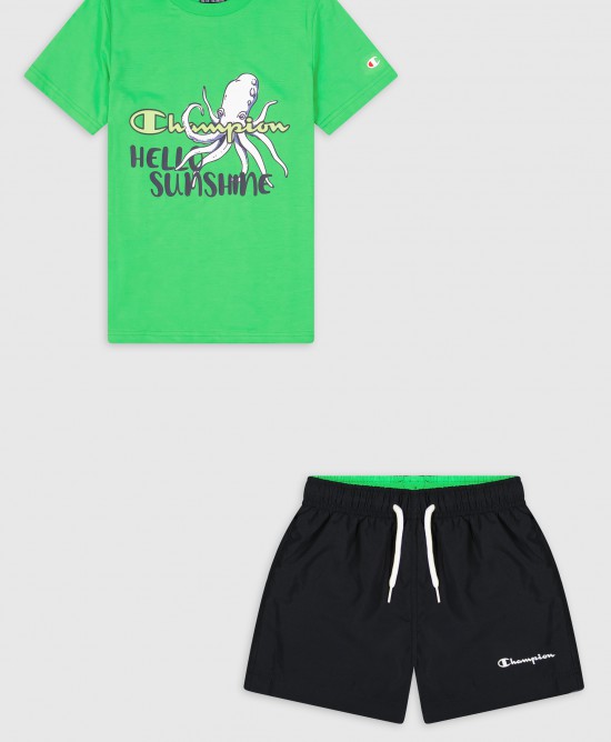 Champion Παιδικό σετ κοντομάνικη μπλούζα & σορτς μαγιό για αγόρι πράσινο