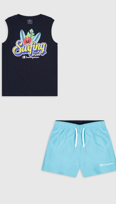 Champion Παιδικό σετ αμάνικη μπλούζα & σορτς μαγιό για αγόρι μπλε