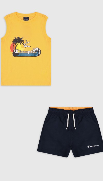 Champion Παιδικό σετ αμάνικη μπλούζα & σορτς μαγιό για αγόρι πορτοκαλί