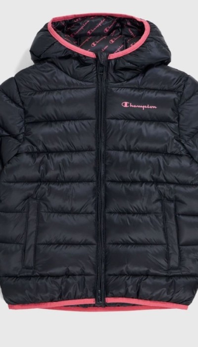 Champion Παιδικό μπουφάν με κουκούλα για κορίτσι μαύρο