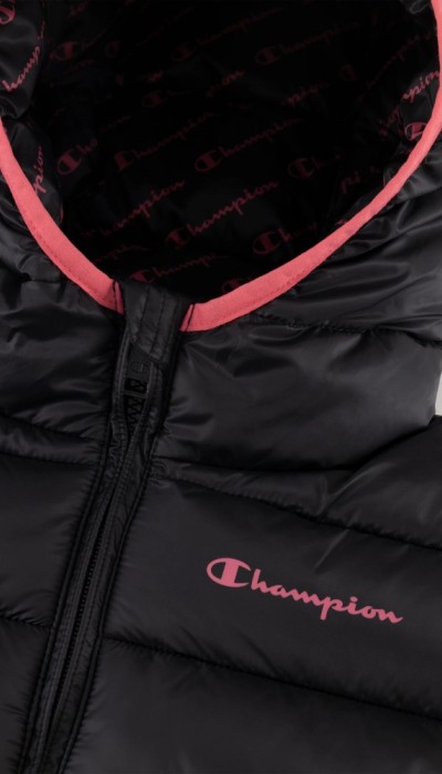 Champion Παιδικό μπουφάν με κουκούλα για κορίτσι μαύρο