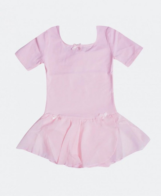 GoDance Παιδικό βαμβακερό κορμάκι μπαλέτου με φούστα και κοντό μανίκι ροζ