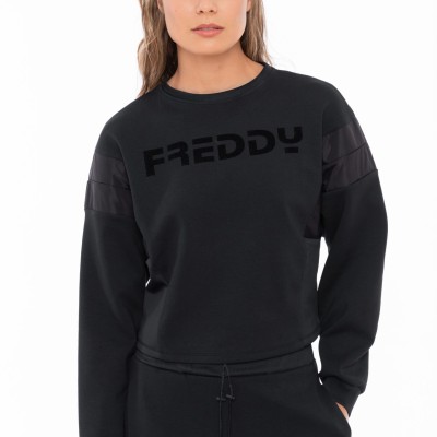 FREDDY CROPPED OVERSIZE SWEATSHIRT WITH SHINY PERFORMANCE FABRIC INSERTS