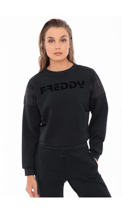 Freddy Γυναικεία φούτερ μπλούζα crop μαύρη
