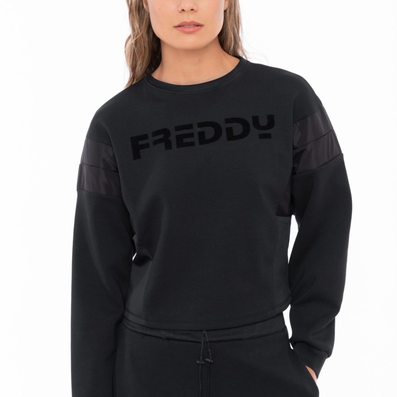 FREDDY CROPPED OVERSIZE SWEATSHIRT WITH SHINY PERFORMANCE FABRIC INSERTS