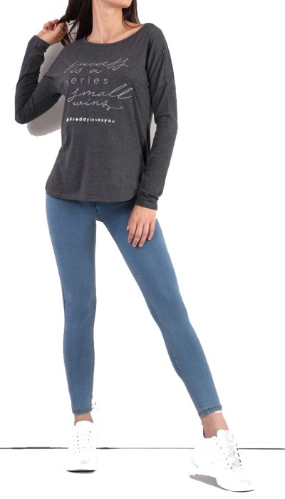 Freddy Γυναικεία μπλούζα μακρυμάνικη γκρι