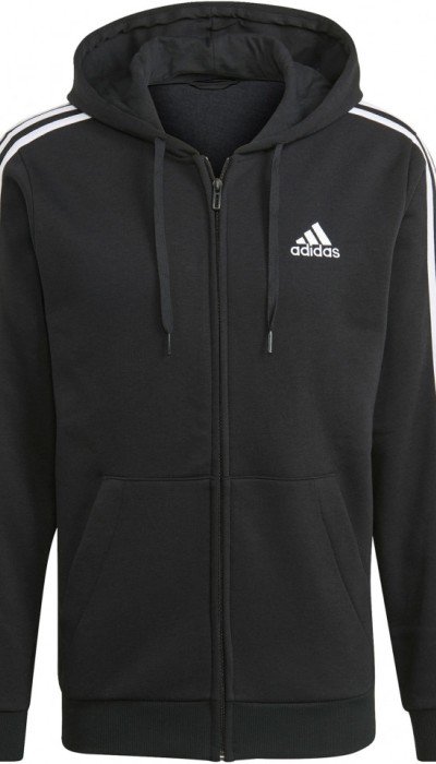 Adidas Ανδρική αθλητική ζακέτα φούτερ 3-stripes μαύρη