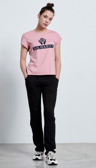 BodyTalk Γυναικείο παντελόνι φόρμας βαμβακερό σε ίσια γραμμή μαύρο